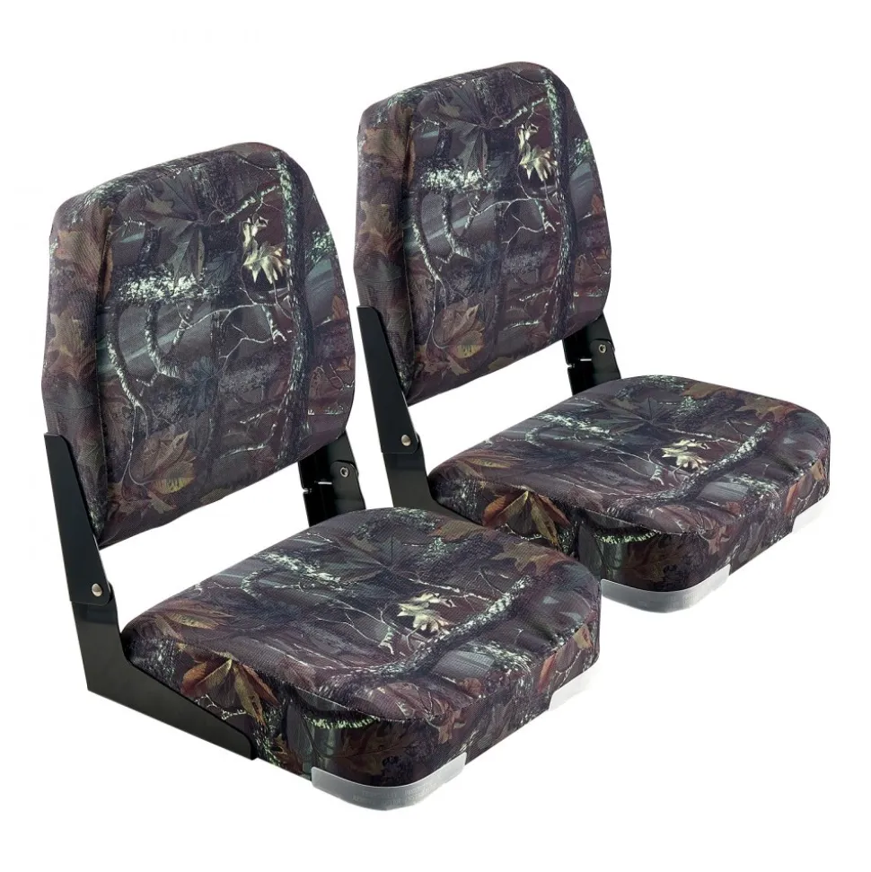VEVOR Boat Seat, Low Backrest, Folding Fishing Boat Seat with Thickened Sponge Cushion & PU Polyester Fabric, Strong PP Frame, Flip Up Boat Seat for Boats, Yachts, Ships, Camouflage Color (2 Seats)