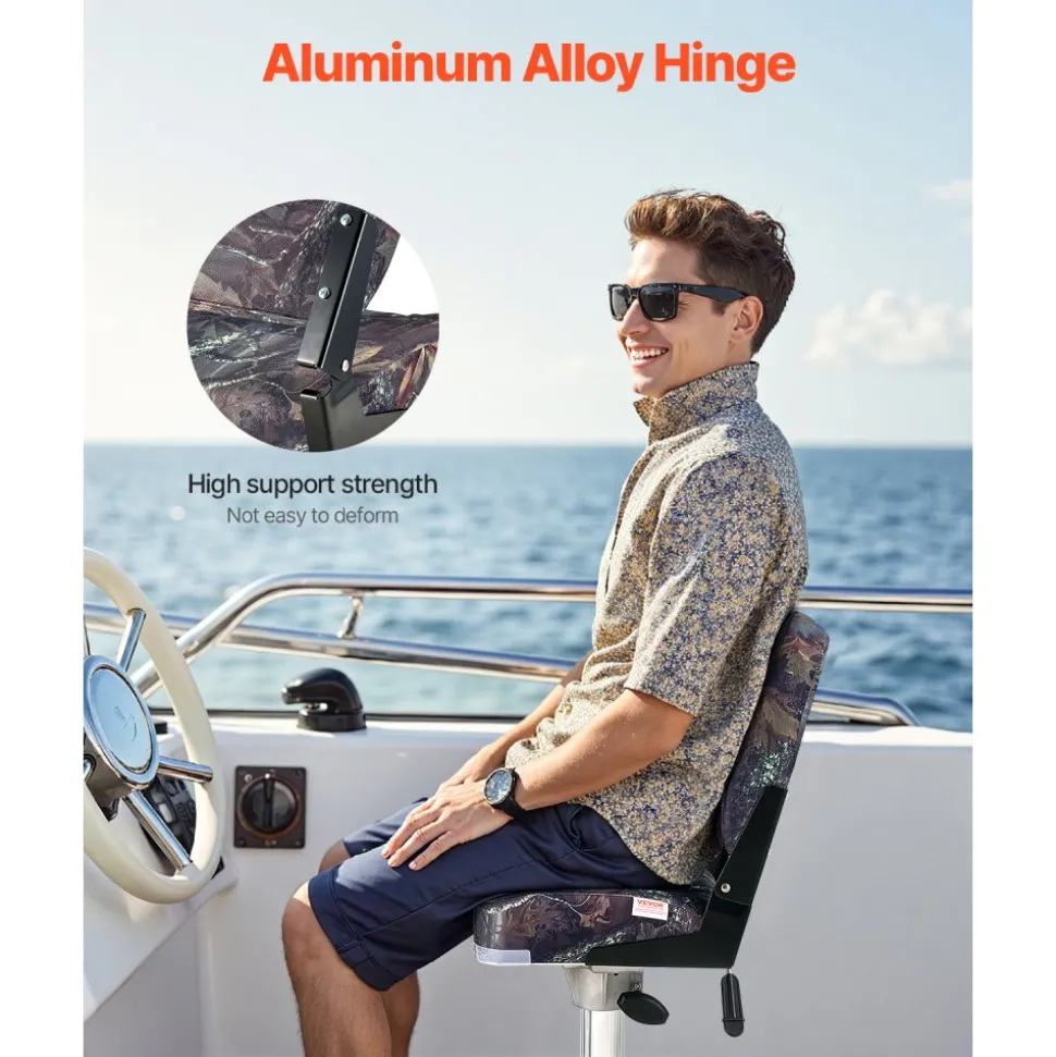 VEVOR Boat Seat, Low Backrest, Folding Fishing Boat Seat with Thickened Sponge Cushion & PU Polyester Fabric, Strong PP Frame, Flip Up Boat Seat for Boats, Yachts, Ships, Camouflage Color (2 Seats)
