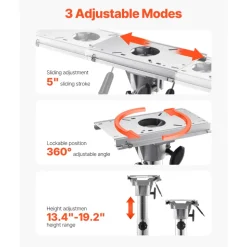 VEVOR Boat Seat Pedestal, Adjustable Height from 13.39 to 19.2 Inches, Aluminum Alloy Boat Chair Base with Slide, 5-inch Sliding Travel, Locking Design, Ideal for Fishing and Boating Enthusiasts