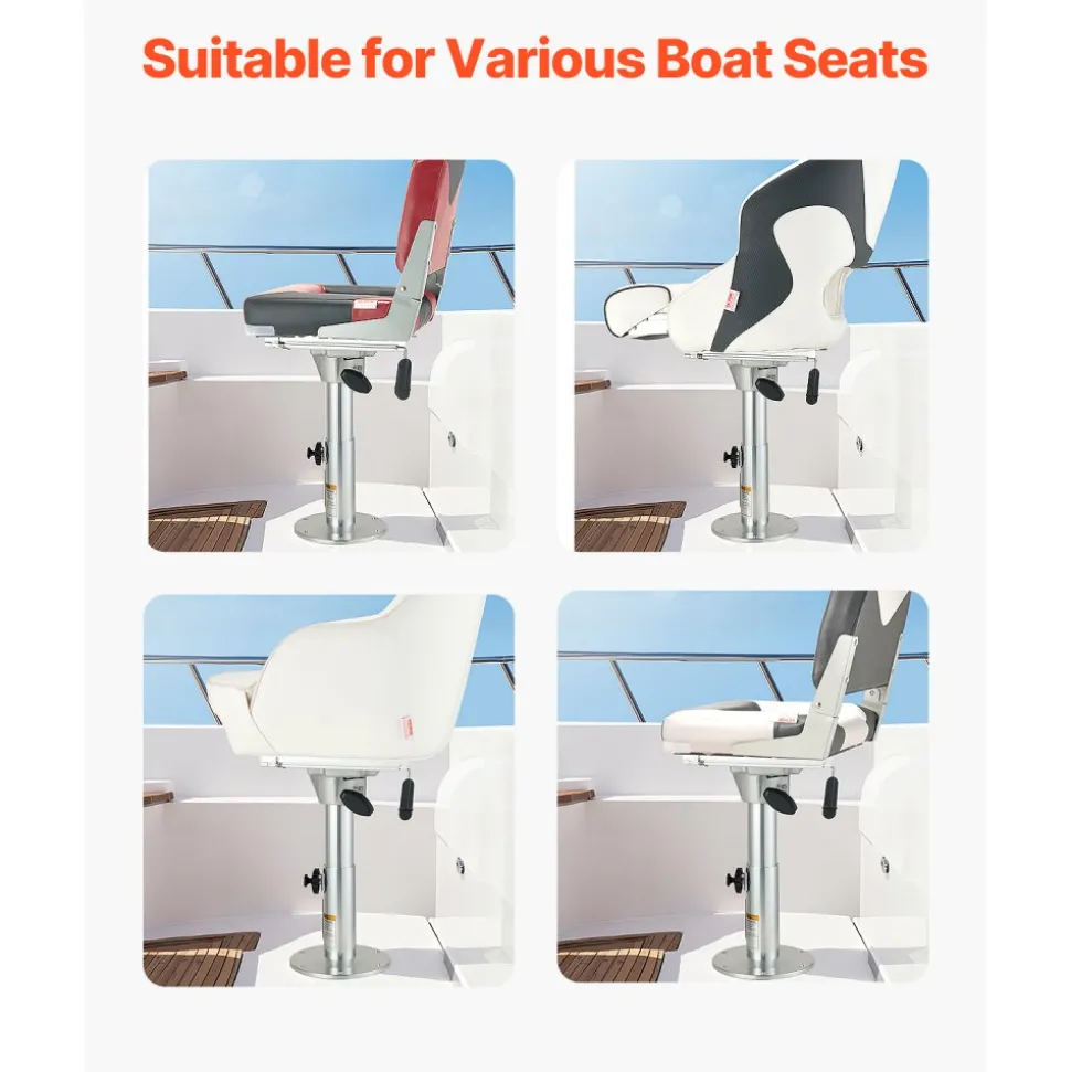 VEVOR Boat Seat Pedestal, Adjustable Height from 13.39 to 19.2 Inches, Aluminum Alloy Boat Chair Base with Slide, 5-inch Sliding Travel, Locking Design, Ideal for Fishing and Boating Enthusiasts