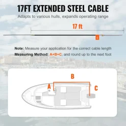 VEVOR Boat Steering Cable, 17 Feet Outboard Marine Rotary Steering Cable, 1/2 Ton High Tensile Strength, Replacement Steering Cable Compatible with Most Single-Station Outboard Steering Systems