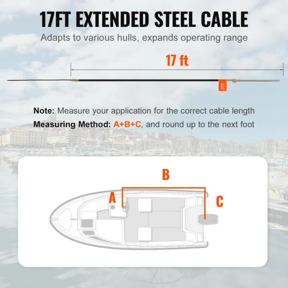 VEVOR Boat Steering Cable, 17 Feet Outboard Marine Rotary Steering Cable, 1/2 Ton High Tensile Strength, Replacement Steering Cable Compatible with Most Single-Station Outboard Steering Systems