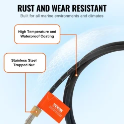 VEVOR Boat Steering Cable, 17 Feet Outboard Marine Rotary Steering Cable, 1/2 Ton High Tensile Strength, Replacement Steering Cable Compatible with Most Single-Station Outboard Steering Systems