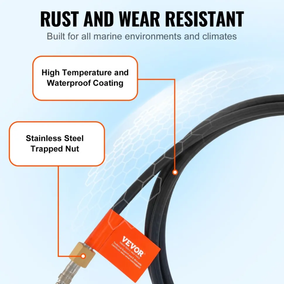 VEVOR Boat Steering Cable, 17 Feet Outboard Marine Rotary Steering Cable, 1/2 Ton High Tensile Strength, Replacement Steering Cable Compatible with Most Single-Station Outboard Steering Systems