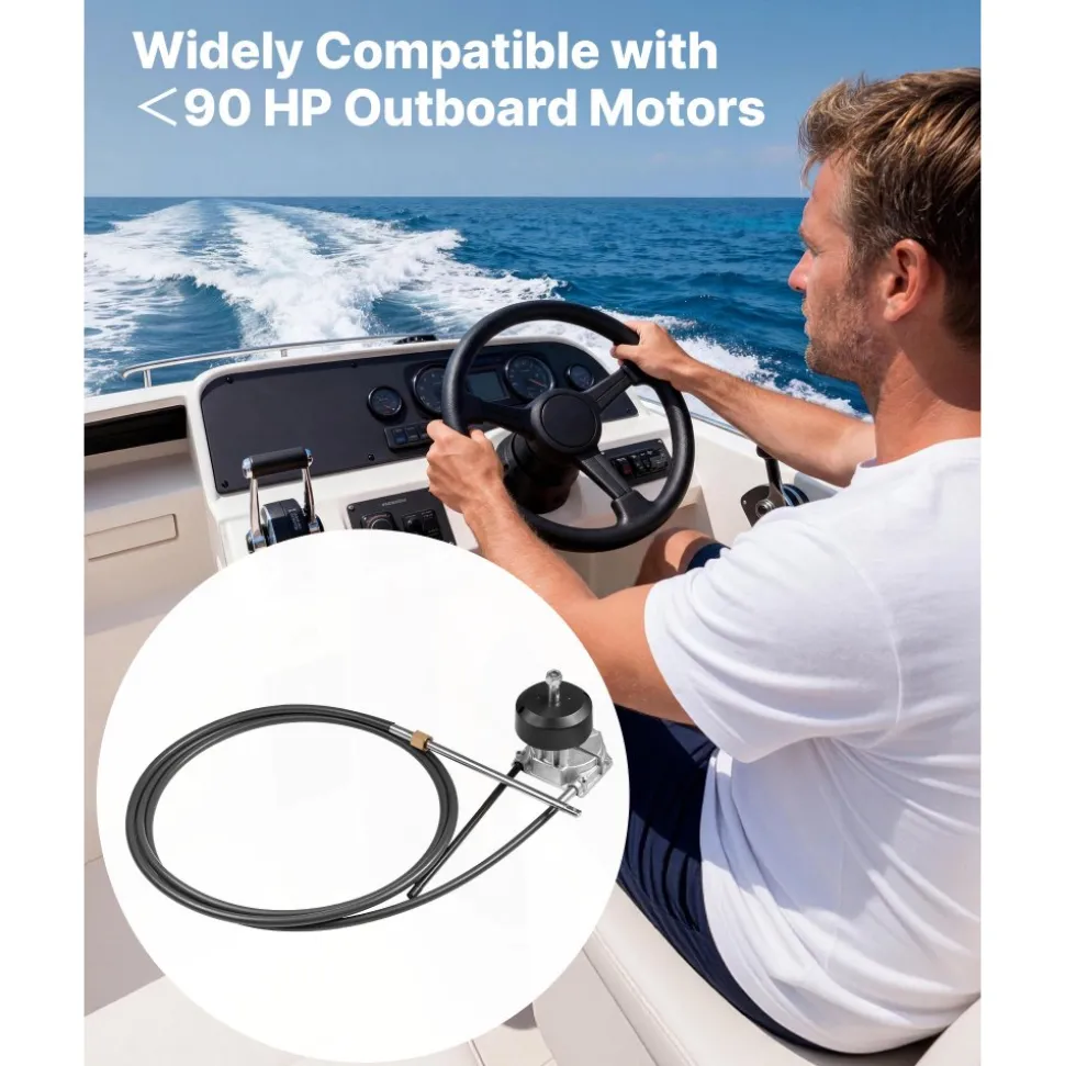 VEVOR Boat Steering System, 17 ft Boat Control Cable Outboard Rotary Steering System Kit with Aluminum Alloy Helm, Durable Marine Replacement for Fishing Boats, Small Sailboats, Speedboats, Lifeboats