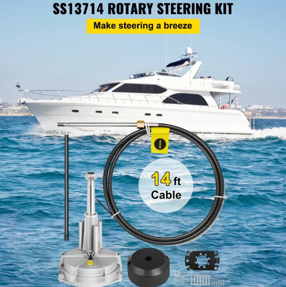 VEVOR Boat Steering System, Outboard Steering Kit with Boat Steering Control Cable 14' Steering Cable Marine Steering System 3/4" Shaft