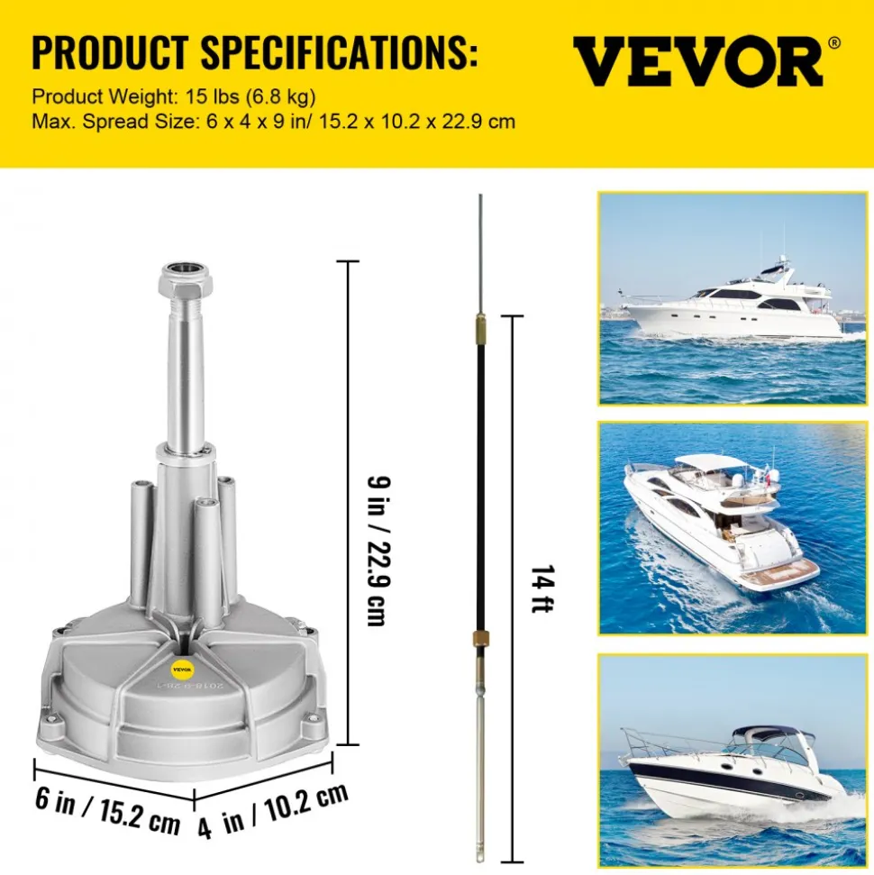 VEVOR Boat Steering System, Outboard Steering Kit with Boat Steering Control Cable 14' Steering Cable Marine Steering System 3/4" Shaft