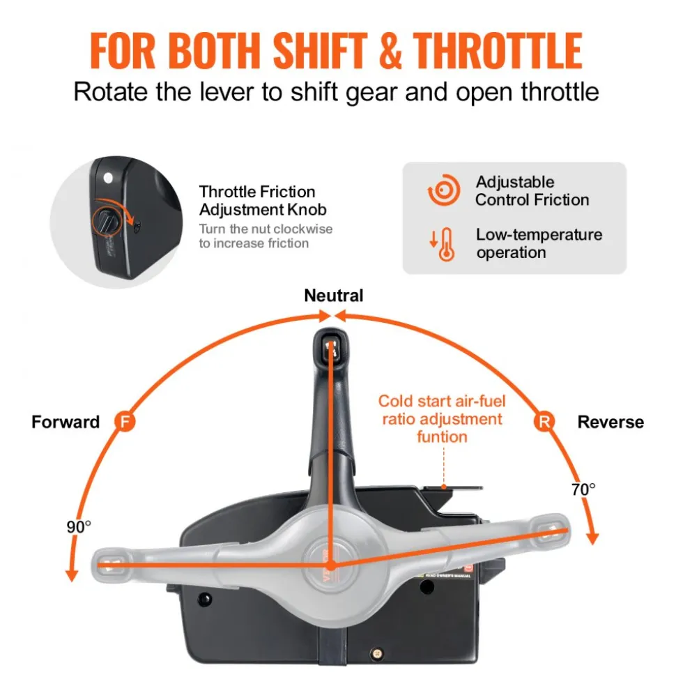 VEVOR Boat Throttle Control, 881170A15 Side-Mounted Outboard Remote Control Box for Mercury PT 2-Stroke, Marine Throttle Control Box with Power Trim Switch, 16.3 ft Harness 8+4 Pin, and Lanyard
