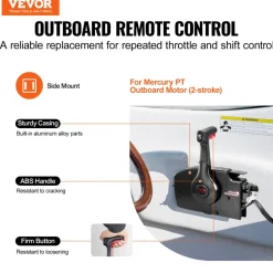 VEVOR Boat Throttle Control, 881170A15 Side-Mounted Outboard Remote Control Box for Mercury PT 2-Stroke, Marine Throttle Control Box with Power Trim Switch, 16.3 ft Harness 8+4 Pin, and Lanyard