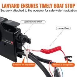 VEVOR Boat Throttle Control, 881170A15 Side-Mounted Outboard Remote Control Box for Mercury PT 2-Stroke, Marine Throttle Control Box with Power Trim Switch, 16.3 ft Harness 8+4 Pin, and Lanyard