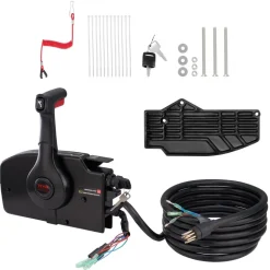 VEVOR Boat Throttle Control, 881170A15 Side-Mounted Outboard Remote Control Box for Mercury PT 2-Stroke, Marine Throttle Control Box with Power Trim Switch, 16.3 ft Harness 8+4 Pin, and Lanyard