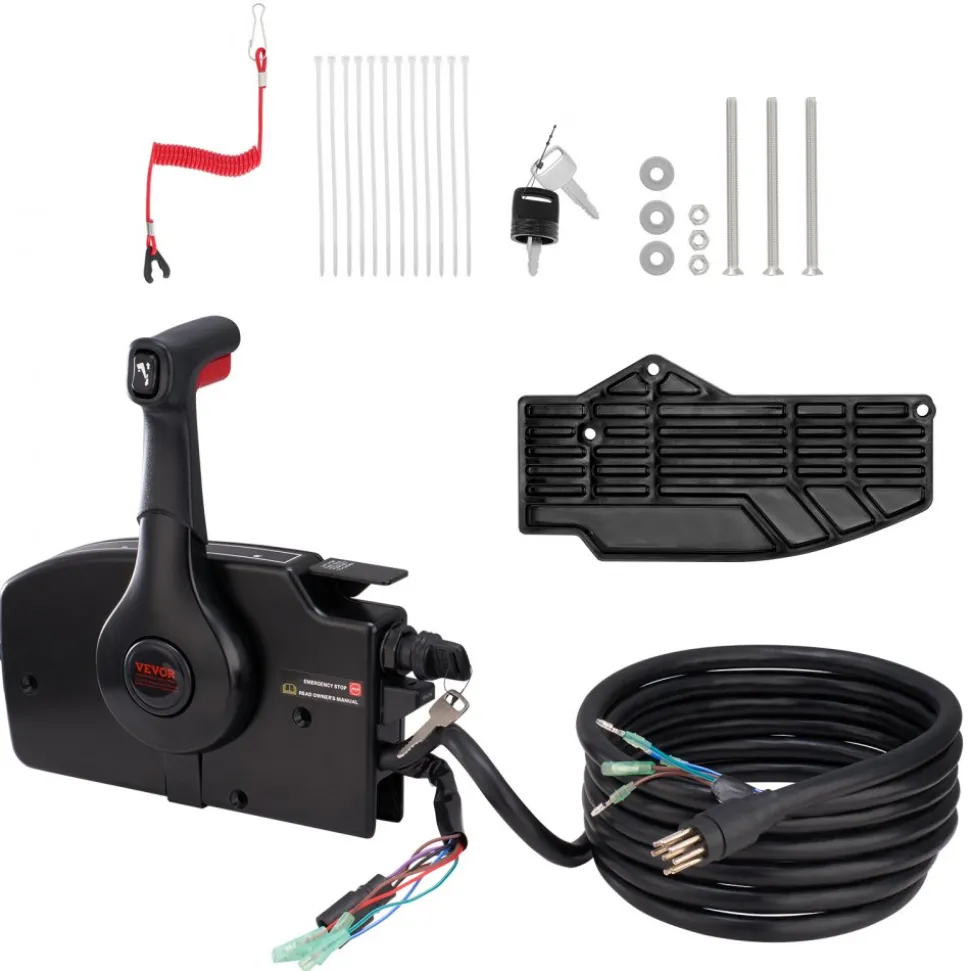 VEVOR Boat Throttle Control, 881170A15 Side-Mounted Outboard Remote Control Box for Mercury PT 2-Stroke, Marine Throttle Control Box with Power Trim Switch, 16.3 ft Harness 8+4 Pin, and Lanyard
