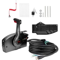 VEVOR Boat Throttle Control, 881170A15 Side-Mounted Outboard Remote Control Box for Mercury PT 2-Stroke, Marine Throttle Control Box with Power Trim Switch, 16.3 ft Harness 8+4 Pin, and Lanyard