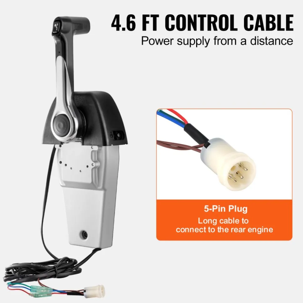 VEVOR Boat Throttle Control, 704-48205-P1 Top-Mounted Outboard Remote Control Box for Yamaha 4-Stroke, Marine Throttle Control Box with Power Trim Switch and 4.6 ft Harness with 5 Pin Connector
