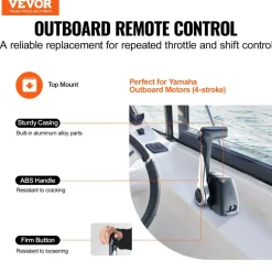 VEVOR Boat Throttle Control, 704-48205-P1 Top-Mounted Outboard Remote Control Box for Yamaha 4-Stroke, Marine Throttle Control Box with Power Trim Switch and 4.6 ft Harness with 5 Pin Connector
