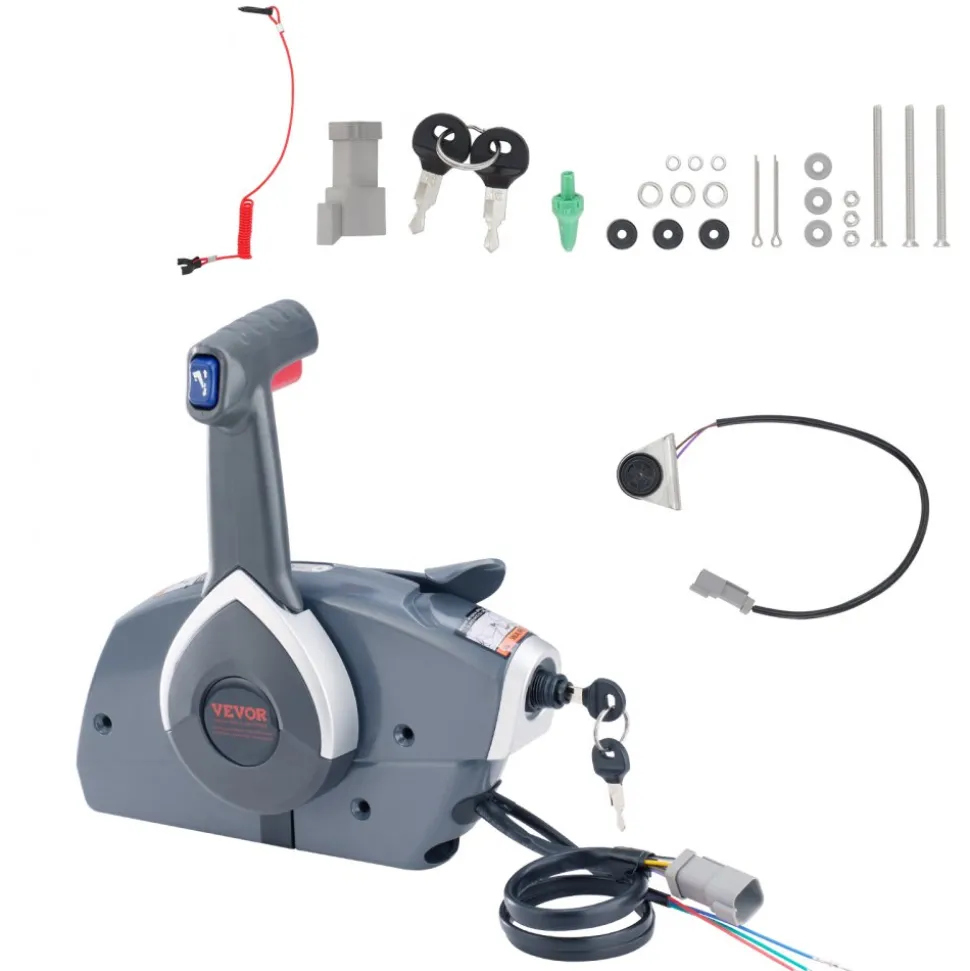 VEVOR Boat Throttle Control, 5006180 Side-Mounted Outboard Remote Control Box for Evinrude Johnson, Marine Throttle Control Box with Power Trim Switch and Lanyard