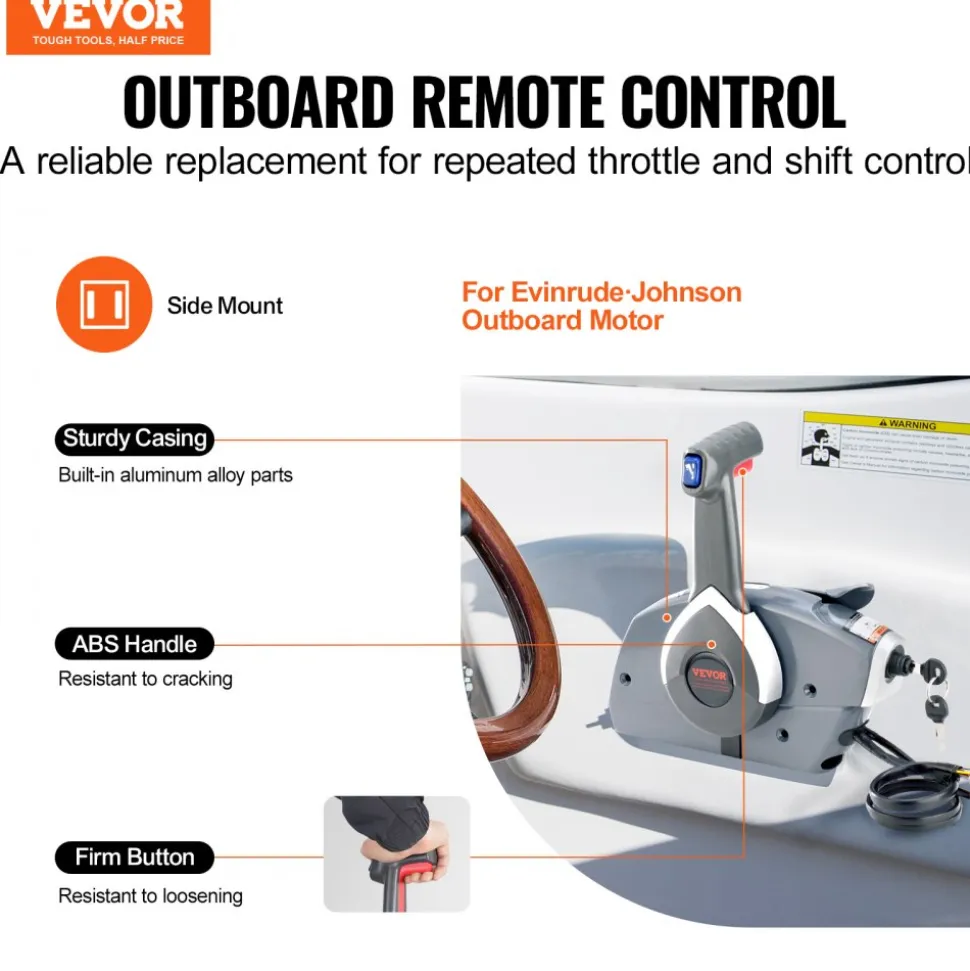 VEVOR Boat Throttle Control, 5006180 Side-Mounted Outboard Remote Control Box for Evinrude Johnson, Marine Throttle Control Box with Power Trim Switch and Lanyard