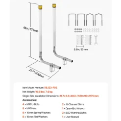VEVOR Boat Trailer Guide, 46 in with LED Light Trailer Guide Poles, 2PCS High-Hardness Steel Guide-Ons, Wide Adjustable Trailers Guides with PVC Pipes, for Ski Boat, Fishing Boat or Sailboat Trailers