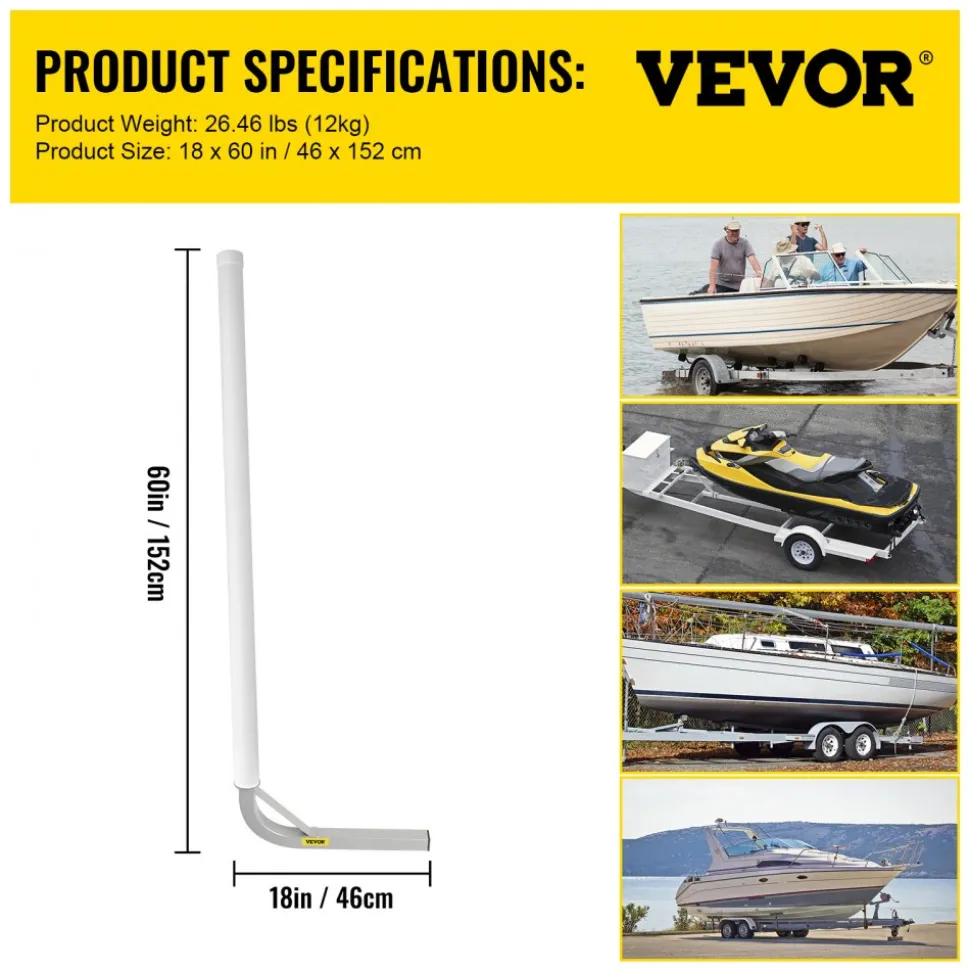 VEVOR Boat Trailer Guide-on, 60", 2PCS Steel Trailer Post Guide ons, with White PVC Tube Covers, Complete Mounting Accessories Included, for Ski Boat, Fishing Boat or Sailboat Trailer