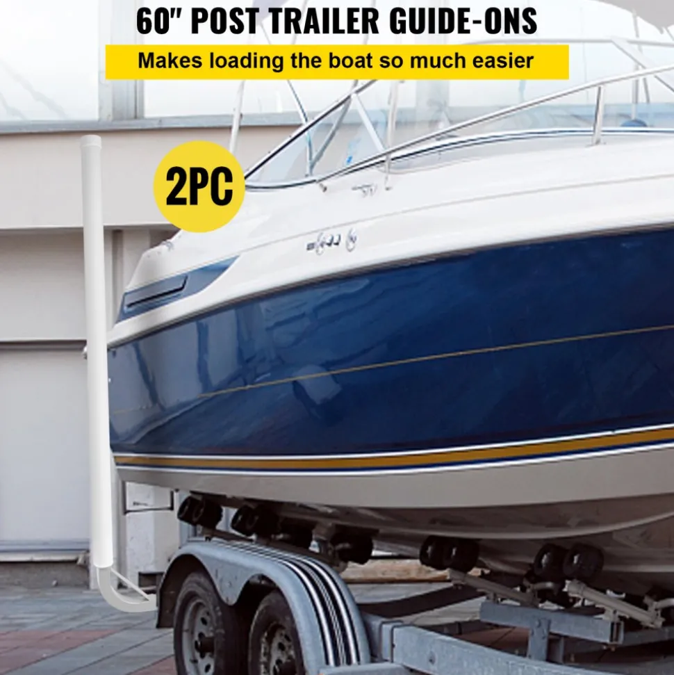 VEVOR Boat Trailer Guide-on, 60", 2PCS Steel Trailer Post Guide ons, with White PVC Tube Covers, Complete Mounting Accessories Included, for Ski Boat, Fishing Boat or Sailboat Trailer