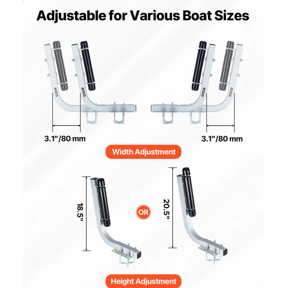 VEVOR Boat Trailer Guides, 18.5 in/20.5 in Height Adjustable Trailers Guide, 2PCS Thickened High-Duty Steel Trailer Guide-Ons with Smooth Roller Guidance, for V-Hull Boats, Small to Mid-Size Boats