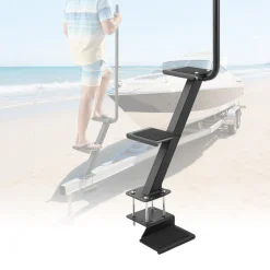 VEVOR Boat Trailer Steps, 3-Step, Heavy-Duty Boat Trailer Steps with Handle, Non-Slip Surface, 3 Mounting Angle Options, Carbon Steel Ladder Suitable for 3