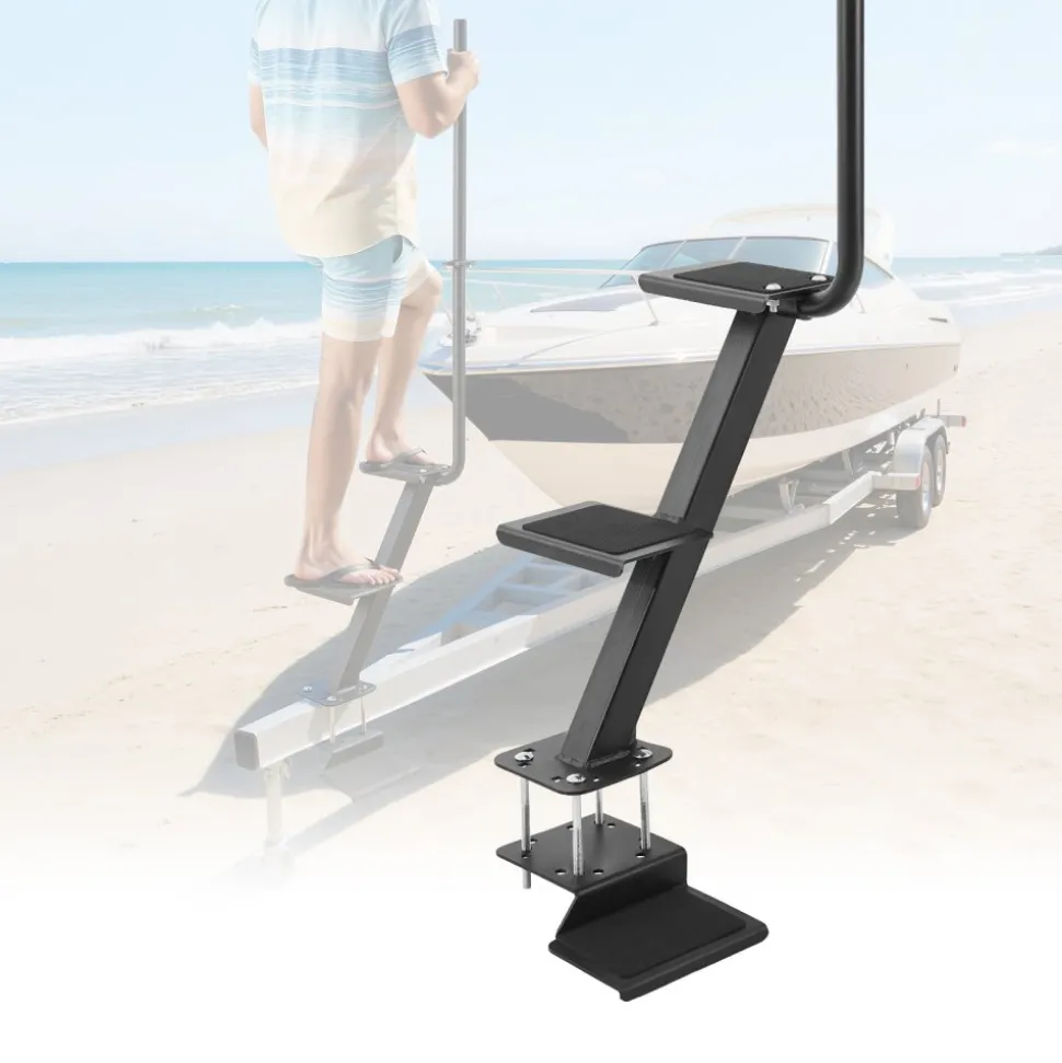 VEVOR Boat Trailer Steps, 3-Step, Heavy-Duty Boat Trailer Steps with Handle, Non-Slip Surface, 3 Mounting Angle Options, Carbon Steel Ladder Suitable for 3" x 3"/3" x 5"/4" x 4" Frame, Bottom Mounting