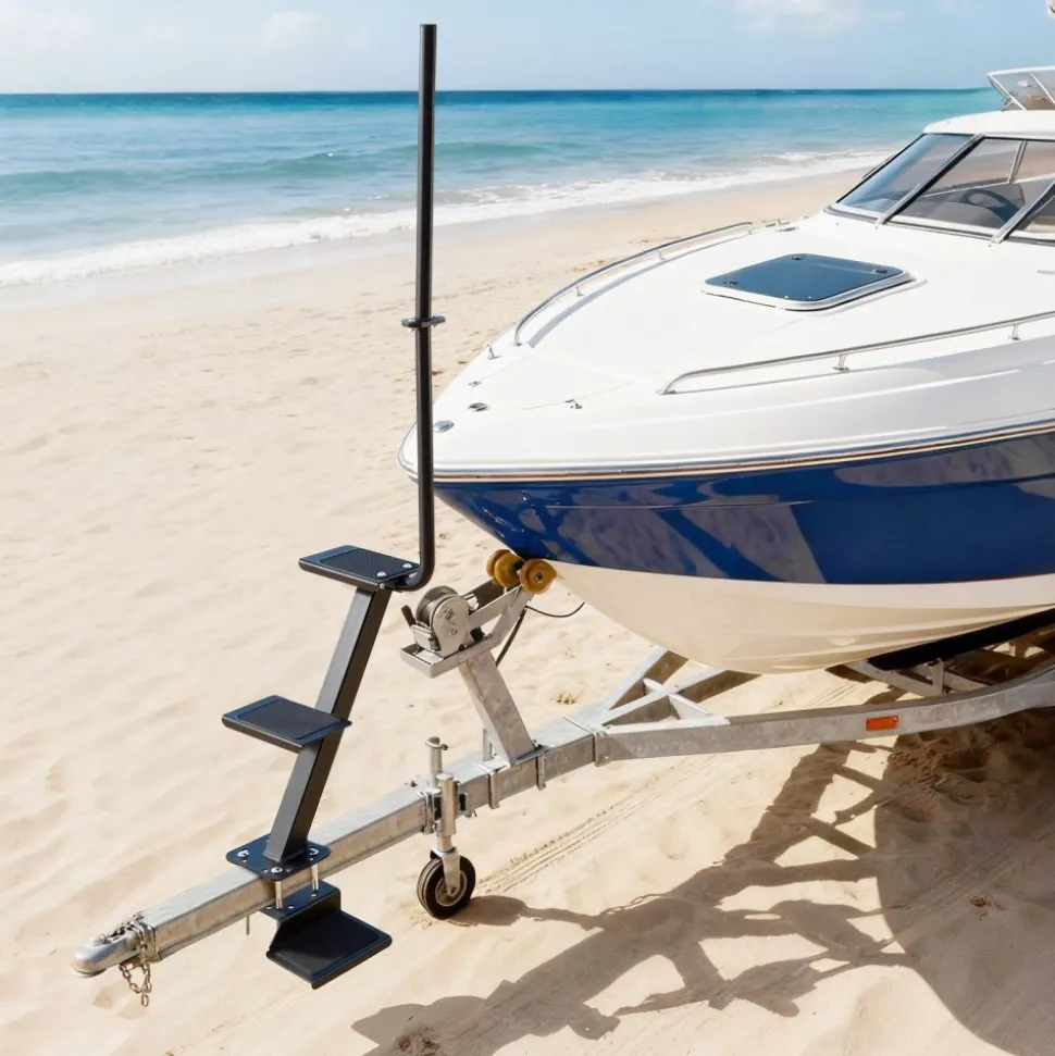 VEVOR Boat Trailer Steps, 3-Step, Heavy-Duty Boat Trailer Steps with Handle, Non-Slip Surface, 3 Mounting Angle Options, Carbon Steel Ladder Suitable for 3" x 3"/3" x 5"/4" x 4" Frame, Bottom Mounting