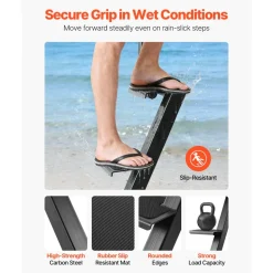 VEVOR Boat Trailer Steps, 4-Step, Heavy-Duty Boat Trailer Steps with Handle, Non-Slip Surface, 3 Mounting Angle Options, Carbon Steel Ladder Suitable for 3