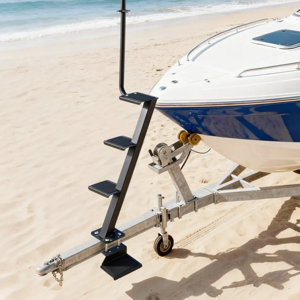VEVOR Boat Trailer Steps, 4-Step, Heavy-Duty Boat Trailer Steps with Handle, Non-Slip Surface, 3 Mounting Angle Options, Carbon Steel Ladder Suitable for 3" x 3"/3" x 5"/4" x 4" Frame, Bottom Mounting