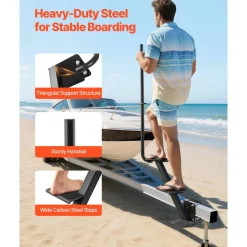 VEVOR Boat Trailer Steps, 3-Step, Heavy-Duty Boat Trailer Steps with Handle, Non-Slip Surface, 3 Mounting Angle Options, Carbon Steel Ladder Suitable for 3" x 3"/3" x 5"/4" x 4" Frame, Side Mounting