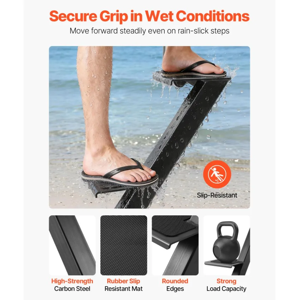 VEVOR Boat Trailer Steps, 3-Step, Heavy-Duty Boat Trailer Steps with Handle, Non-Slip Surface, 3 Mounting Angle Options, Carbon Steel Ladder Suitable for 3" x 3"/3" x 5"/4" x 4" Frame, Side Mounting