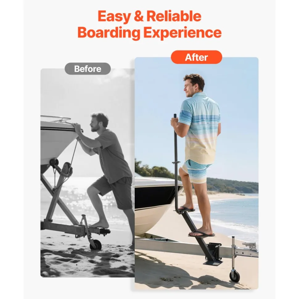 VEVOR Boat Trailer Steps, 3-Step, Heavy-Duty Boat Trailer Steps with Handle, Non-Slip Surface, 3 Mounting Angle Options, Carbon Steel Ladder Suitable for 3" x 3"/3" x 5"/4" x 4" Frame, Side Mounting