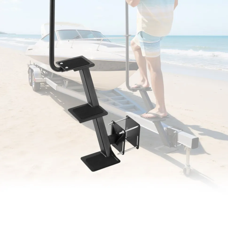 VEVOR Boat Trailer Steps, 3-Step, Heavy-Duty Boat Trailer Steps with Handle, Non-Slip Surface, 3 Mounting Angle Options, Carbon Steel Ladder Suitable for 3" x 3"/3" x 5"/4" x 4" Frame, Side Mounting