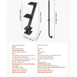 VEVOR Boat Trailer Steps, 2-Step, Heavy-Duty Boat Trailer Steps with Handle, Non-Slip Surface, 3 Mounting Angle Options, Carbon Steel Ladder Suitable for 3" x 3"/3" x 5"/4" x 4" Frame, Bottom Mounting