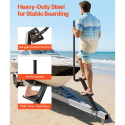 VEVOR Boat Trailer Steps, 2-Step, Heavy-Duty Boat Trailer Steps with Handle, Non-Slip Surface, 3 Mounting Angle Options, Carbon Steel Ladder Suitable for 3