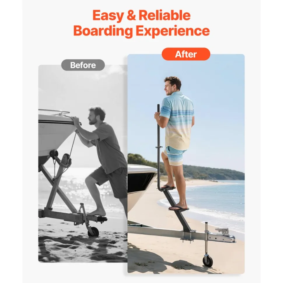 VEVOR Boat Trailer Steps, 2-Step, Heavy-Duty Boat Trailer Steps with Handle, Non-Slip Surface, 3 Mounting Angle Options, Carbon Steel Ladder Suitable for 3" x 3"/3" x 5"/4" x 4" Frame, Bottom Mounting