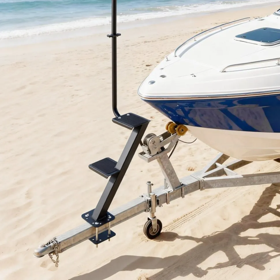 VEVOR Boat Trailer Steps, 2-Step, Heavy-Duty Boat Trailer Steps with Handle, Non-Slip Surface, 3 Mounting Angle Options, Carbon Steel Ladder Suitable for 3" x 3"/3" x 5"/4" x 4" Frame, Bottom Mounting