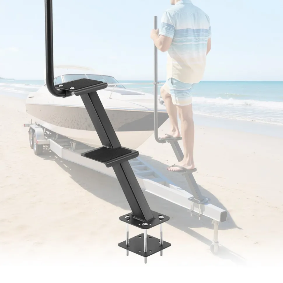 VEVOR Boat Trailer Steps, 2-Step, Heavy-Duty Boat Trailer Steps with Handle, Non-Slip Surface, 3 Mounting Angle Options, Carbon Steel Ladder Suitable for 3" x 3"/3" x 5"/4" x 4" Frame, Bottom Mounting