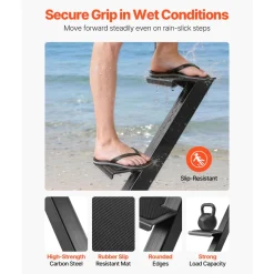 VEVOR Boat Trailer Steps, 2-Step, Heavy-Duty Boat Trailer Steps with Handle, Non-Slip Surface, 3 Mounting Angle Options, Carbon Steel Ladder Suitable for 3
