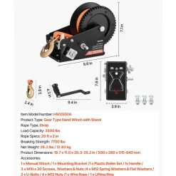 VEVOR Boat Trailer Winch Stand with Roller, 3500 lbs, 20ft Orange Polyester Strap, Boat Winch Mount, for 2-3 Inches W x 3-4 Inches H Trailer Tongue, Fit for Jet Ski, Sailboat, Speedboat