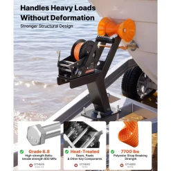 VEVOR Boat Trailer Winch Stand with Roller, 3500 lbs, 20ft Orange Polyester Strap, Boat Winch Mount, for 2-3 Inches W x 3-4 Inches H Trailer Tongue, Fit for Jet Ski, Sailboat, Speedboat