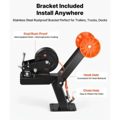 VEVOR Boat Trailer Winch Stand with Roller, 3500 lbs, 20ft Orange Polyester Strap, Boat Winch Mount, for 2-3 Inches W x 3-4 Inches H Trailer Tongue, Fit for Jet Ski, Sailboat, Speedboat
