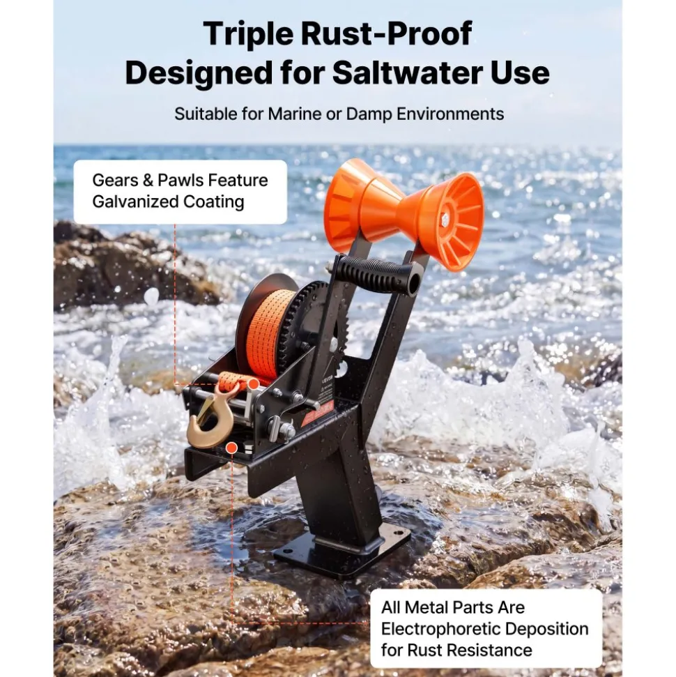 VEVOR Boat Trailer Winch Stand with Roller, 3500 lbs, 20ft Orange Polyester Strap, Boat Winch Mount, for 2-3 Inches W x 3-4 Inches H Trailer Tongue, Fit for Jet Ski, Sailboat, Speedboat