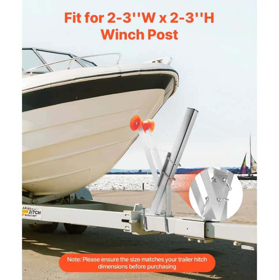 VEVOR Boat Trailer Winch Stand, 2 to 3-inch Winch Posts, Boat Trailer Winch Seat with TPU Orange Roller & U-Bolts, Suitable for Jet Ski, Sailboat, Fishing Boat, Speedboat (Galvanized), Silver