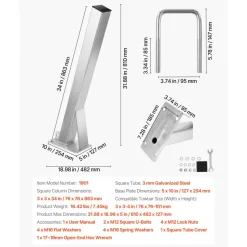 VEVOR Boat Trailer Winch Stand, 3 x 3 x 34-inch Winch Posts, Boat Winch Mount with U-Bolts for 3 Inches W x 3-4 Inches H Trailer Tongue, Galvanized, Fit for Jet Ski, Sailboat, Fishing Boat, Speedboat