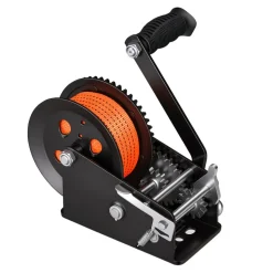 VEVOR Boat Winch, 3500 lbs Hand Winch, Heavy Duty Manual Rope Crank with 20ft Orange Polyester Strap, Portable Two-Way Ratchet, 2 Speed Switchable, Anti-Slip Handle Gear for Boat Trailer ATV Towing