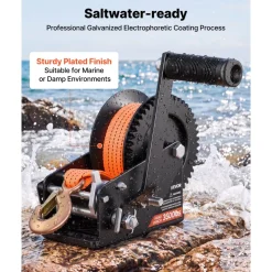 VEVOR Boat Winch, 3500 lbs Hand Winch, Heavy Duty Manual Rope Crank with 20ft Orange Polyester Strap, Portable Two-Way Ratchet, 2 Speed Switchable, Anti-Slip Handle Gear for Boat Trailer ATV Towing