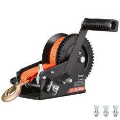 VEVOR Boat Winch, 3500 lbs Hand Winch, Heavy Duty Manual Rope Crank with 20ft Orange Polyester Strap, Portable Two-Way Ratchet, 2 Speed Switchable, Anti-Slip Handle Gear for Boat Trailer ATV Towing