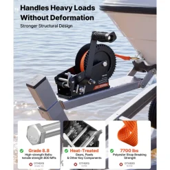 VEVOR Boat Winch, 3500 lbs Hand Winch, Heavy Duty Manual Rope Crank with 20ft Orange Polyester Strap, Portable Two-Way Ratchet, 2 Speed Switchable, Anti-Slip Handle Gear for Boat Trailer ATV Towing